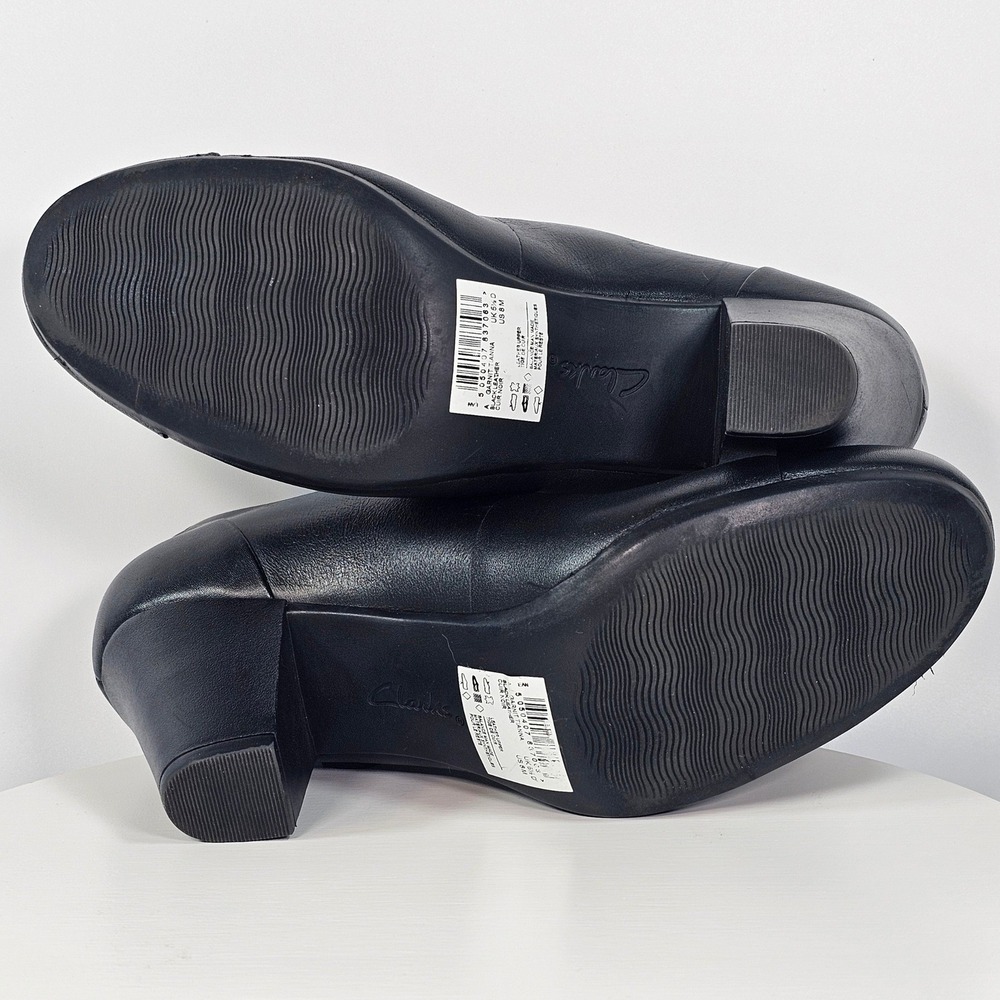 Clarks Garnit Tianna Black Leather Mary Jane Pumps Block Heel Cap Toe Shoes 8M - Picture 5 of 8